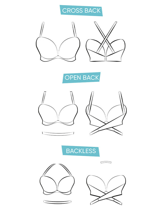 An illustration of ways to wear the Curvy Kate SuperPlunge Multiway Bra