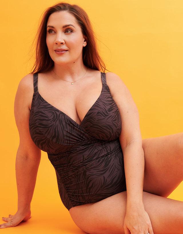 Adella Calypso Plunge Control Swimsuit Mulberry Purple Zebra Print