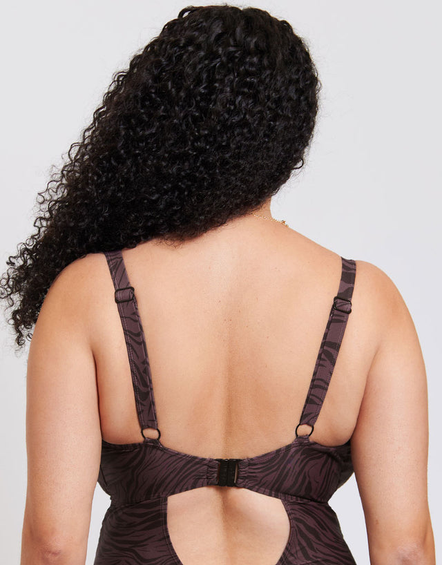 Adella Calypso Plunge Control Swimsuit Mulberry Purple Zebra Print