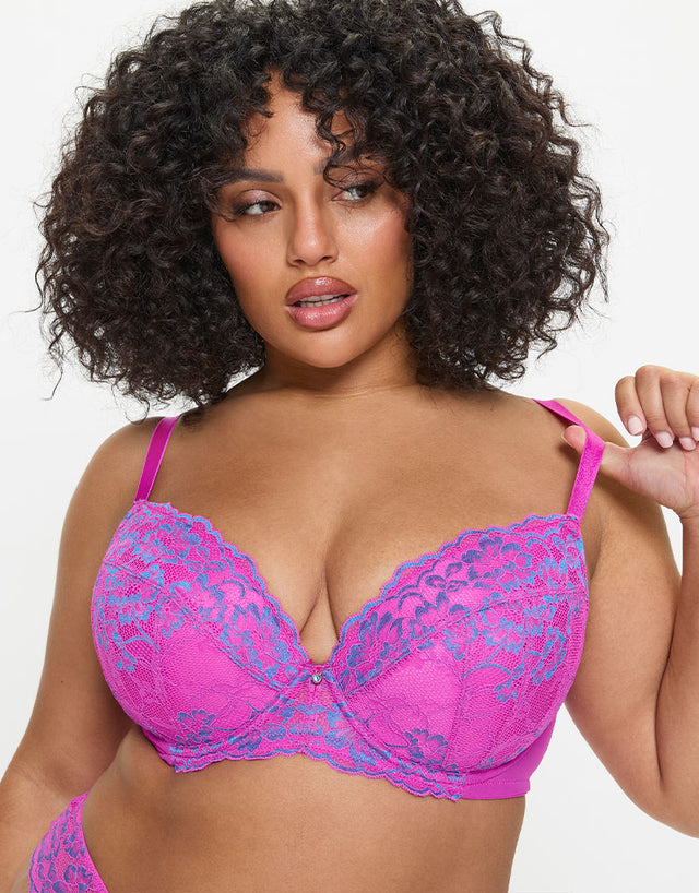 Ann Summers Sexy Lace Padded Plunge Bra Pink/Blue