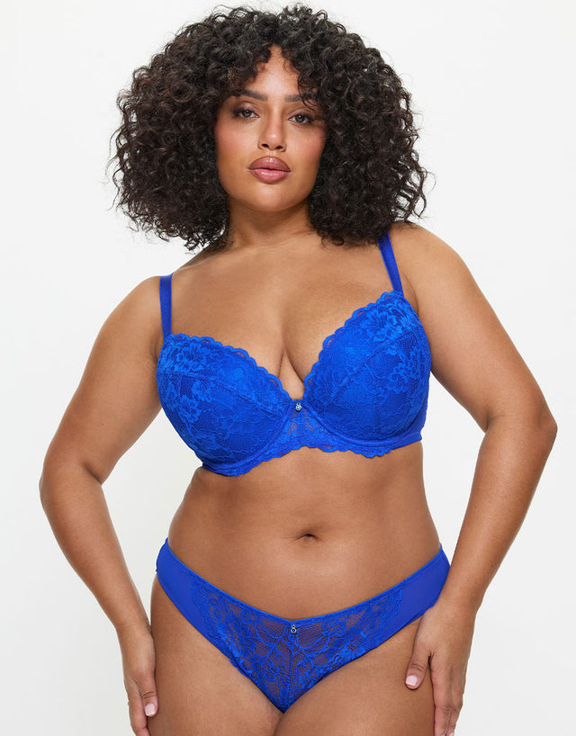 Ann Summers Sexy Lace Padded Plunge Bra Greek Blue