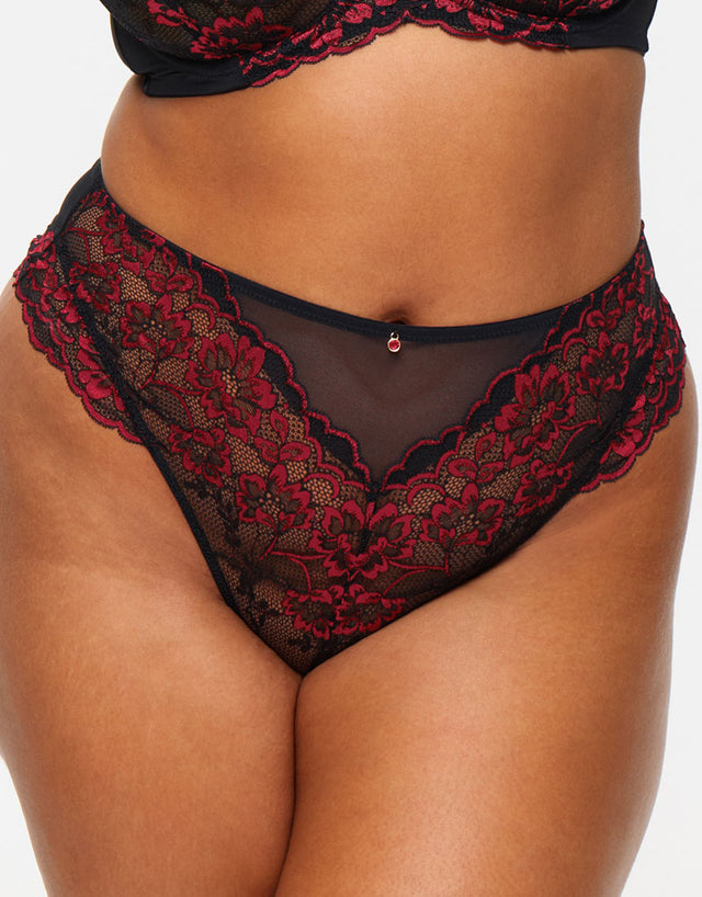 Ann Summers Sexy Lace High Waist Brazilian Brief Black/Red