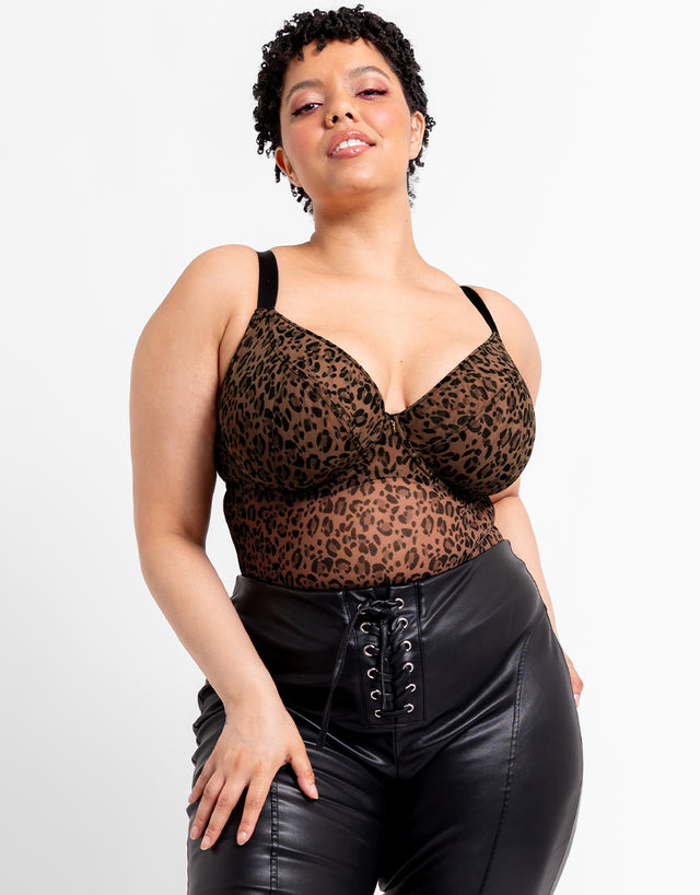 Curvy Kate Cool Cat Plunge Body Leopard Brown