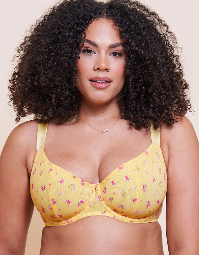 Curvy Kate Cool Cat Scooped Multiway Balcony Bra Yellow Floral
