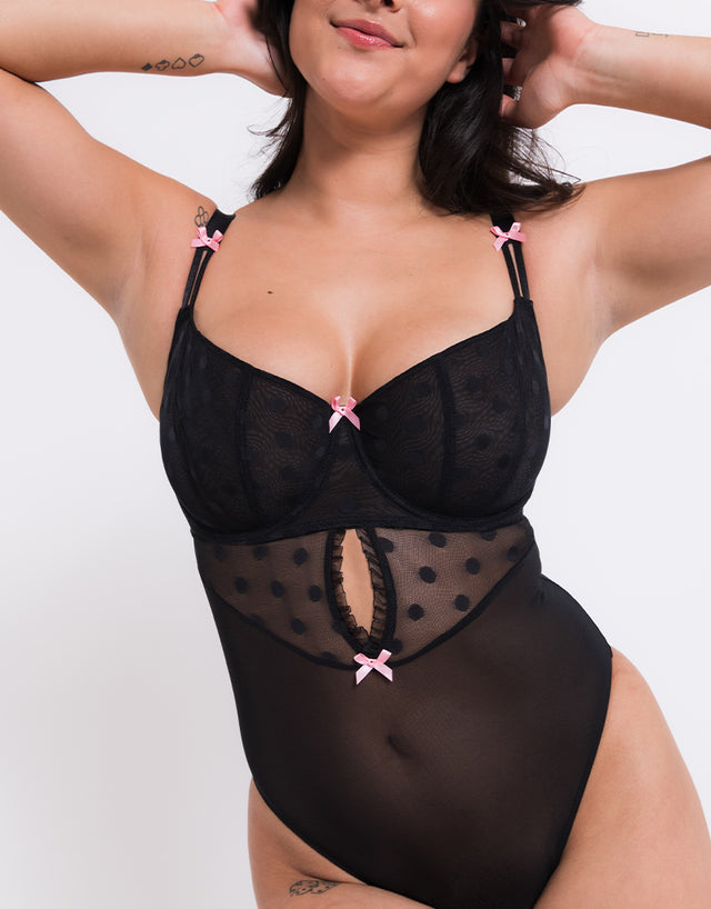 Curvy Kate Frill Me Balcony Bodysuit Black/Pink