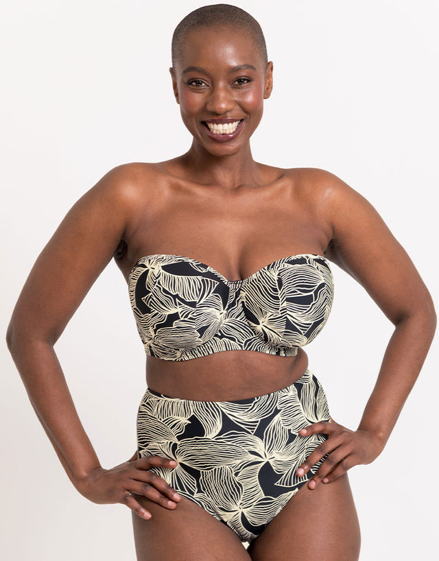 Curvy Kate Ripple Reef Bandeau Bikini Top Black Print