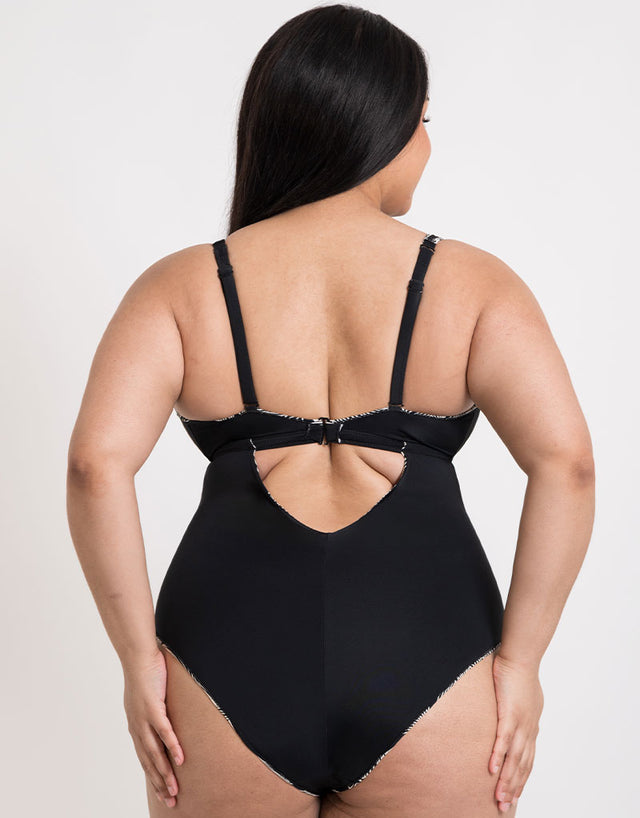 Curvy Kate Ripple Reef Reversible Non-Wired Multiway Swimsuit Black Print