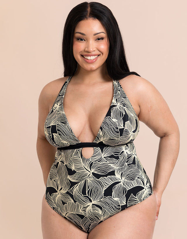 Curvy Kate Ripple Reef Reversible Non-Wired Multiway Swimsuit Black Print