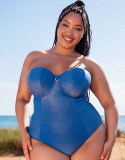 Curvy Kate Sapphire Seas Bandeau Strapless Multiway Swimsuit Blue Sparkle
