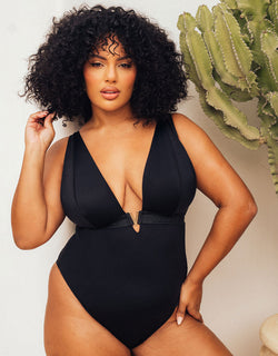 Curvy Kate Siren Seas Non-Wired Plunge Swimsuit Black