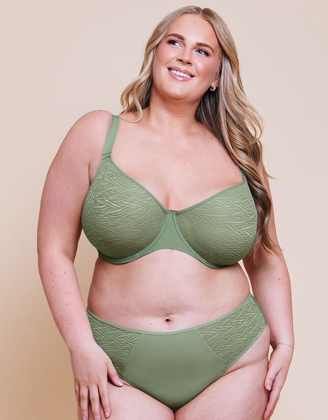 Curvy Kate Smoothie Lace Moulded Balcony Bra Sage Green