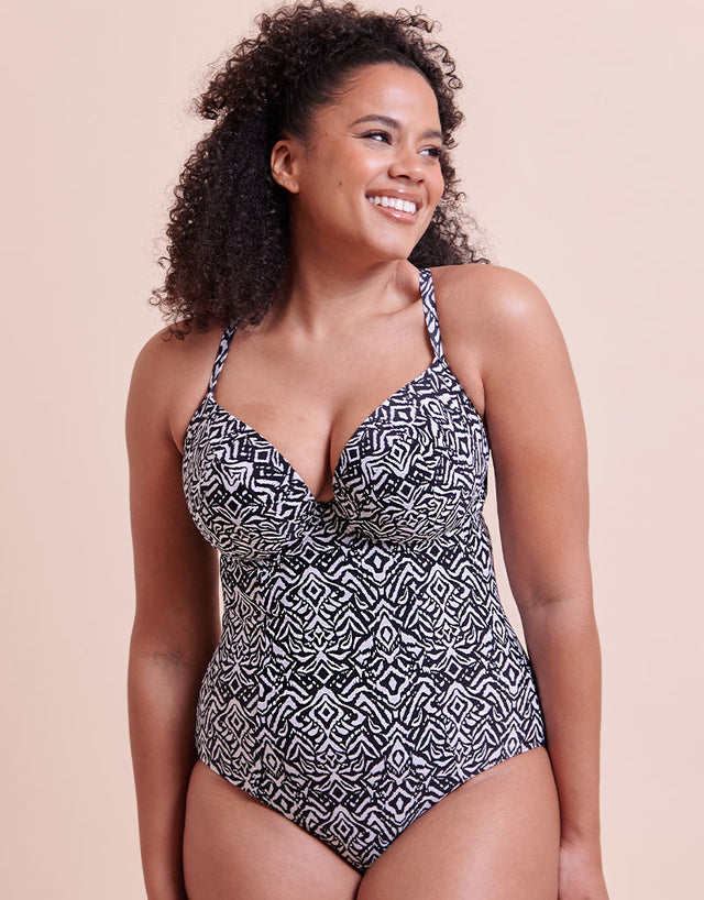 Curvy Kate Wild Horizon Padded Plunge Swimsuit Black Print