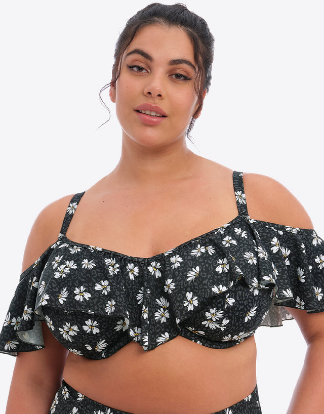 Elomi Plain Sailing Bardot Bikini Top Black Daisy