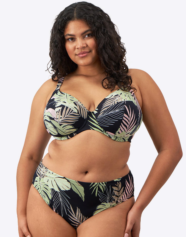 Elomi Tropical Retreat Plunge Bikini Top Black Print