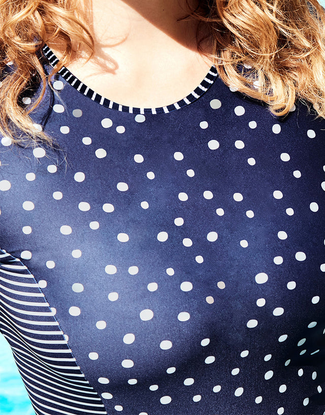 Figleaves Sorrento Spot Long Sleeve Rash Vest Navy