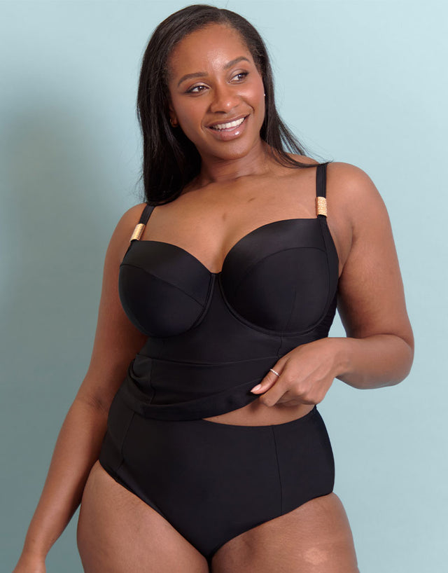 Flirtelle Maya Bay Padded Balcony Tankini Top Black