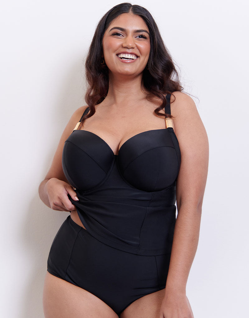 Flirtelle Maya Bay Padded Balcony Tankini Top Black – Brastop UK