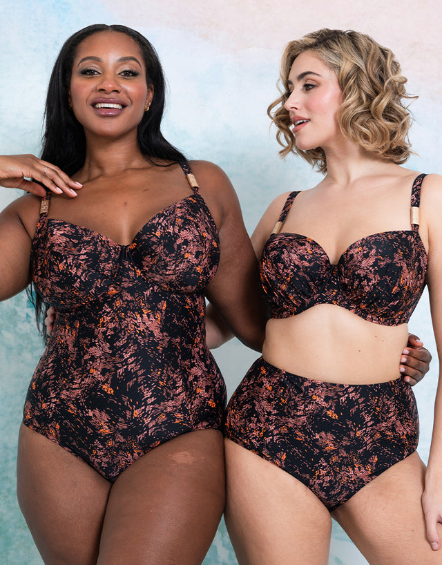 Flirtelle Maya Bay Balcony Swimsuit Black Print