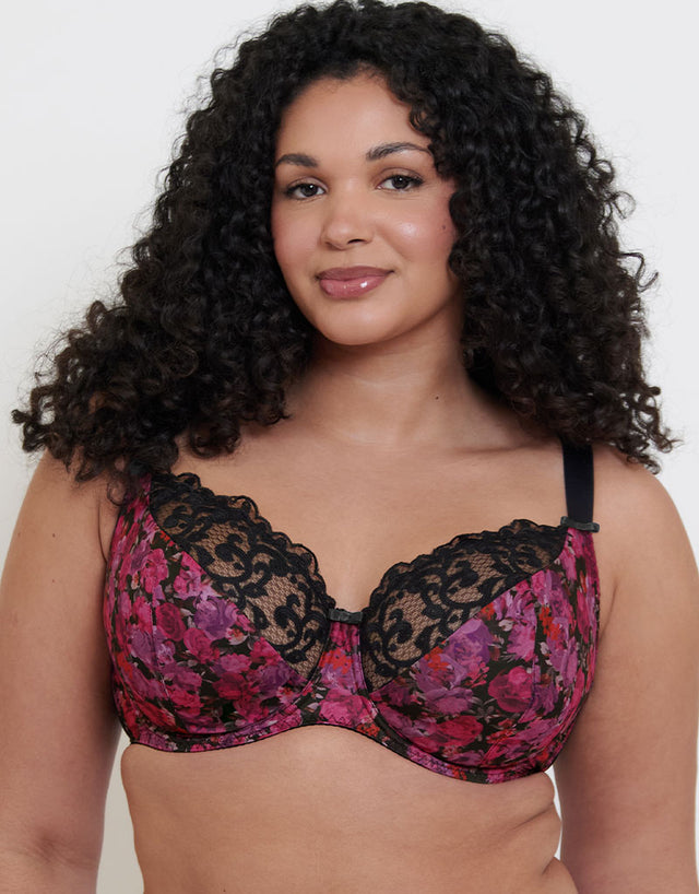 Flirtelle Swirl Balcony Bra Black Floral Print