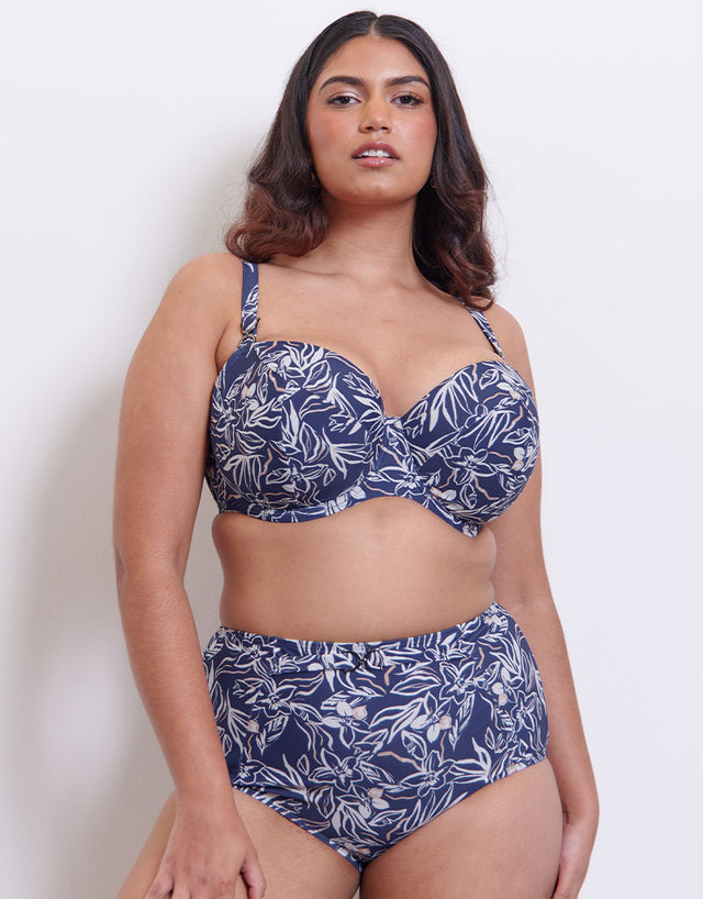 Flirtelle Verona Beach Padded Balcony Bikini Top Navy Print