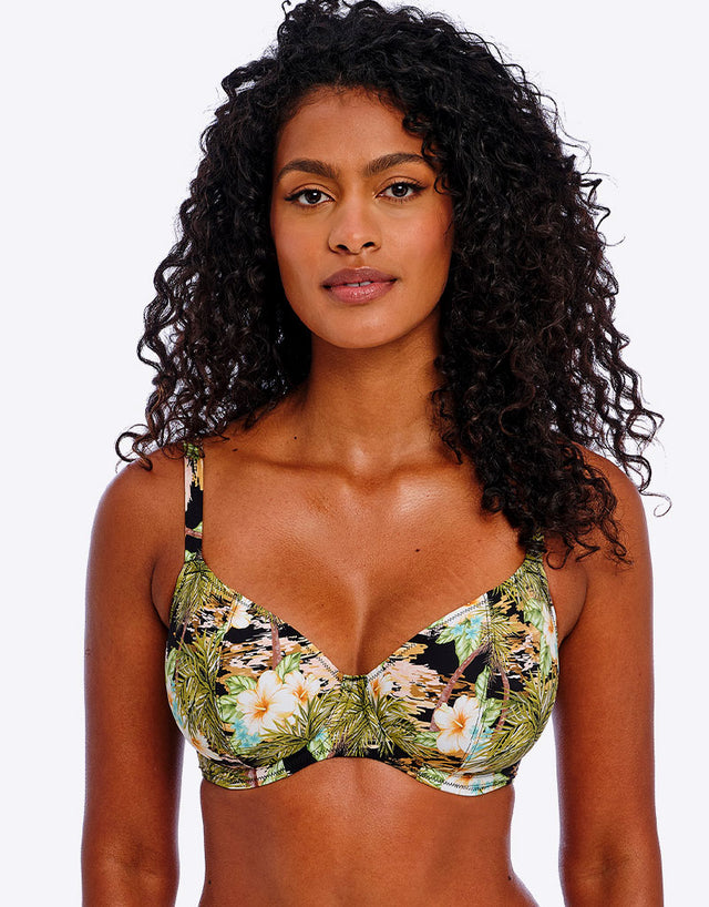 Freya Bahama Shores Plunge Bikini Top Black Print
