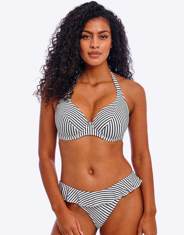Freya Jewel Cove Halter Bikini Top Black Stripe