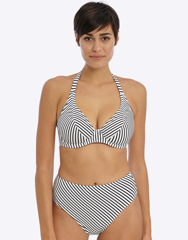 Freya Jewel Cove Halter Bikini Top Black Stripe