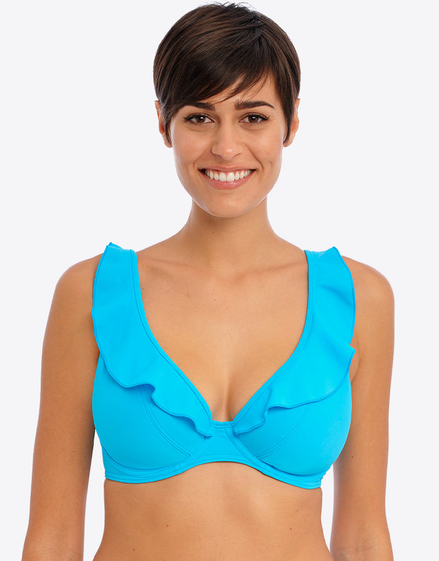 Freya Jewel Cove High Apex Plunge Bikini Top Plain Turquoise