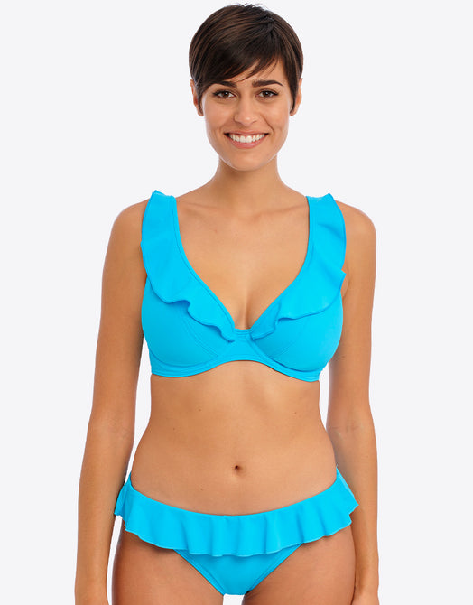 Freya Jewel Cove High Apex Plunge Bikini Top Plain Turquoise