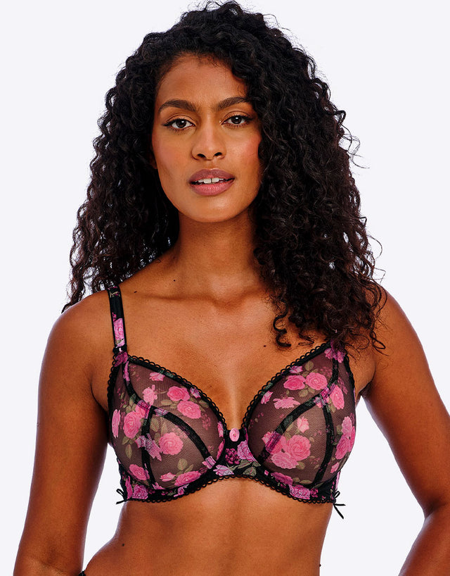 Freya Rose Blossom Plunge Bra Black Rose Print