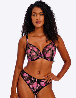 Freya Rose Blossom Plunge Bra Black Rose Print
