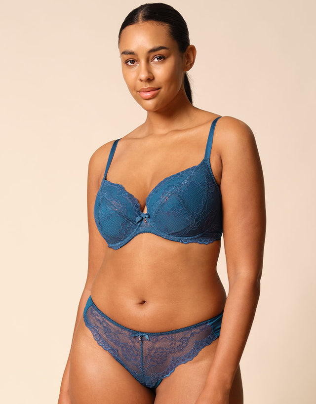Gossard Superboost Lace Plunge Bra Deep Teal Blue