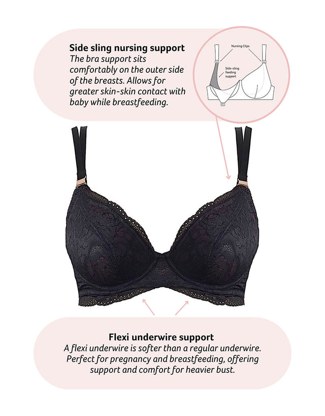 Hot Milk Heroine Plunge Nursing Bra Black