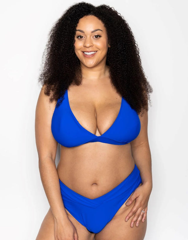 Ivory Rose High Apex Triangle Bikini Top Cobalt