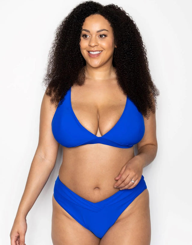 Ivory Rose V Front Bikini Bottom Cobalt