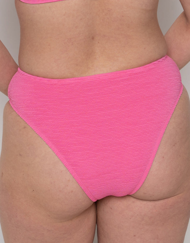 Ivory Rose Scrunch High Waist Bikini Bottom Bright Pink