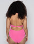 Ivory Rose Scrunch Halter Swimsuit Bright Pink