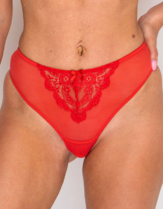 Ivory Rose High Waist Thong Red
