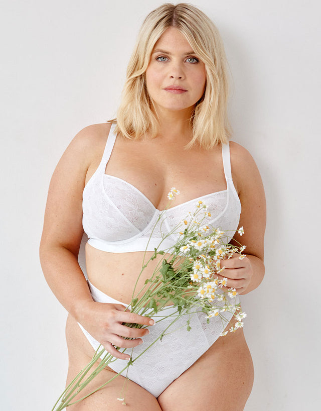 Oola Floral Lace Plunge Bra White
