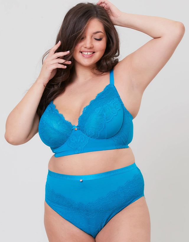 Oola Lace & Logo High Waist Brief Teal