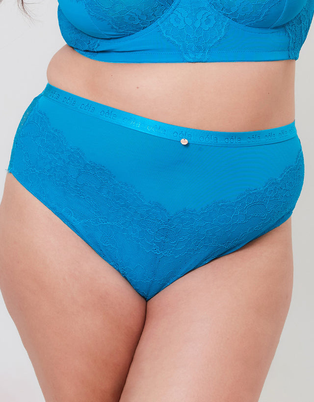 Oola Lace & Logo High Waist Brief Teal