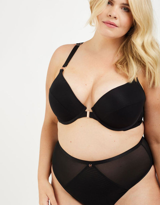 Oola Soft Mesh Front Fastening Moulded Plunge Bra Black