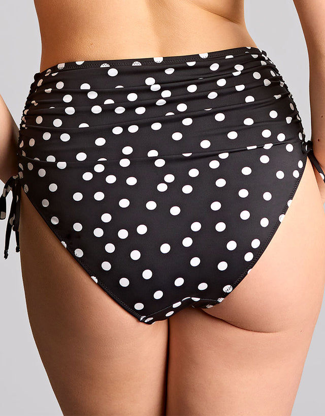 Panache Florence Midi Gather Bikini Brief Polka Dot Black/White