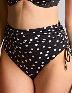 Panache Florence Midi Gather Bikini Brief Polka Dot Black/White