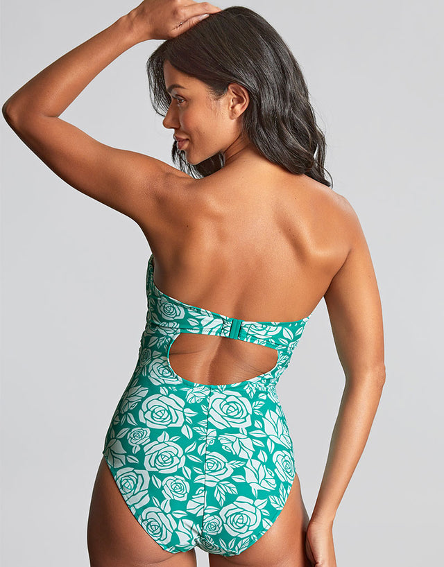 Panache Tatiana Twist Bandeau Swimsuit English Rose Print Green
