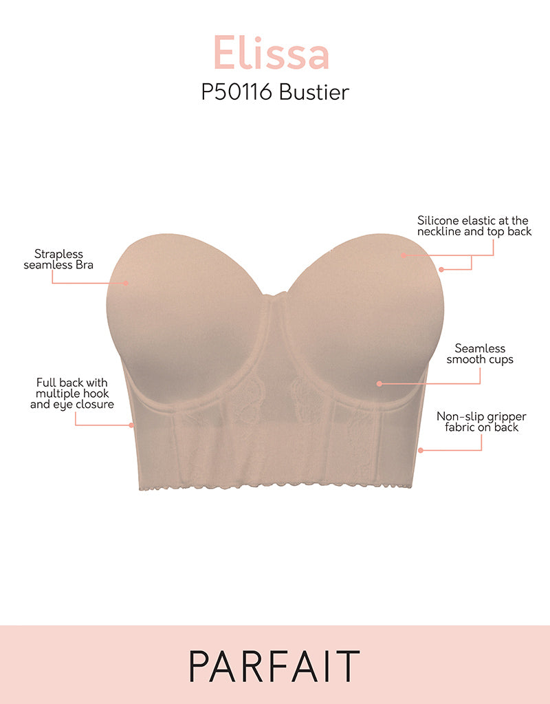 PARFAIT Elissa Women's Full Figure Strapless Bustier Bra - Longline, Seamless, Pearl White, Size 32D (UK Sizing)