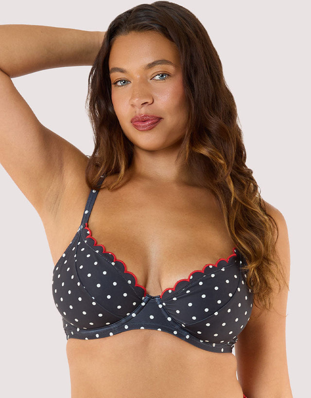 Peek & Beau Dottie Scallop Plunge Bikini Top Black/White Dot Print
