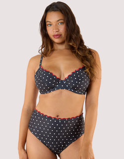 Peek & Beau Dottie Scallop Plunge Bikini Top Black/White Dot Print
