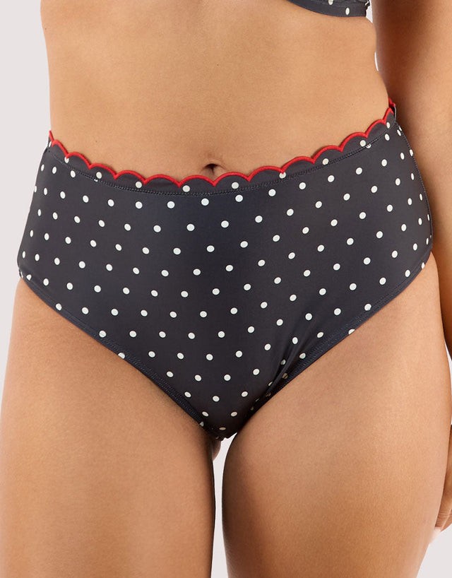 Peek & Beau Dottie Scallop High Waist Bikini Brief Black/White Dot Print