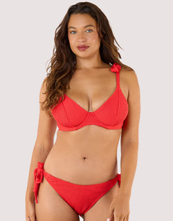 Peek & Beau Hattie Crinkle Plunge Bikini Top Red